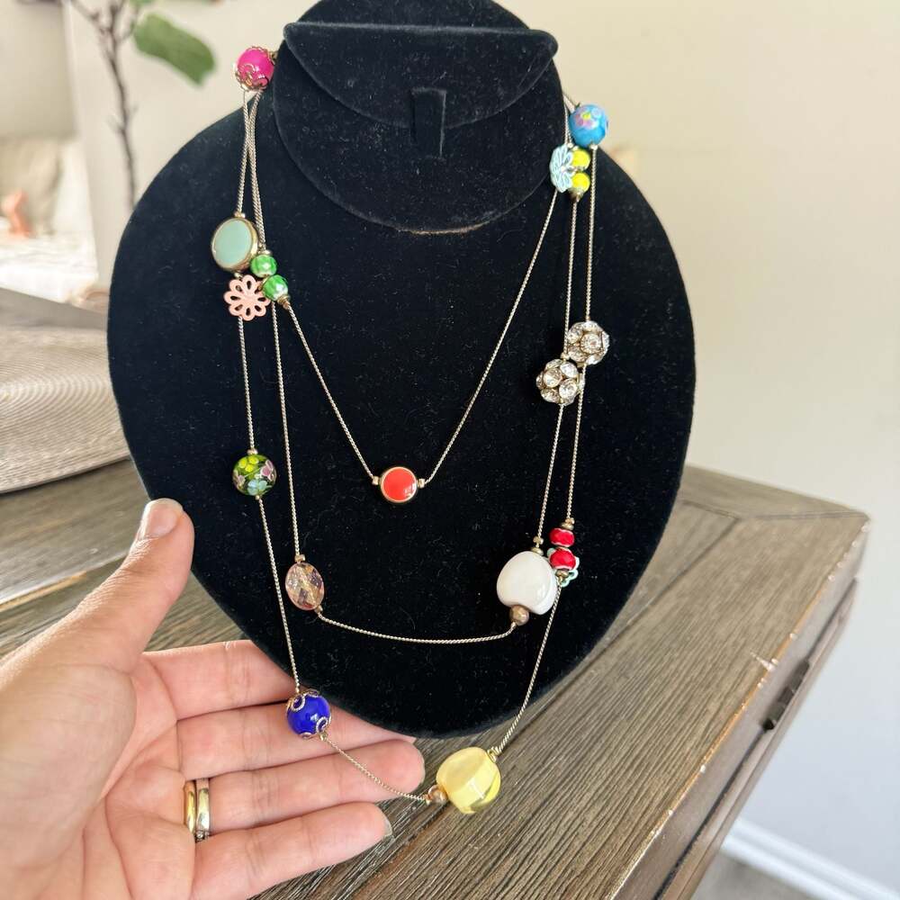 Multicolor Layered Statement Necklace with Glass and Enamel Beads